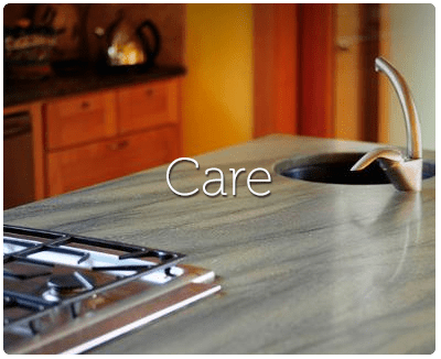 Care text on kitchen countertop image
